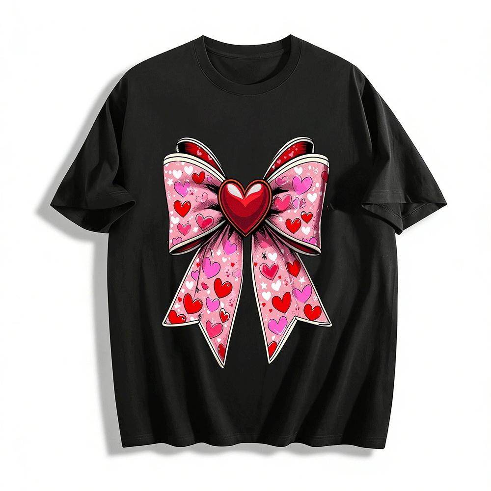 Heart Print Bow Pattern Casual Top Pure cotton T-shirt XXS