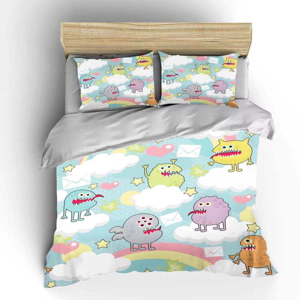 Cartoon monsters among clouds and rainbows Bedding Set for Kids Luxury Gift 3pcs Digital Print Comforter Set Soft Comfortable