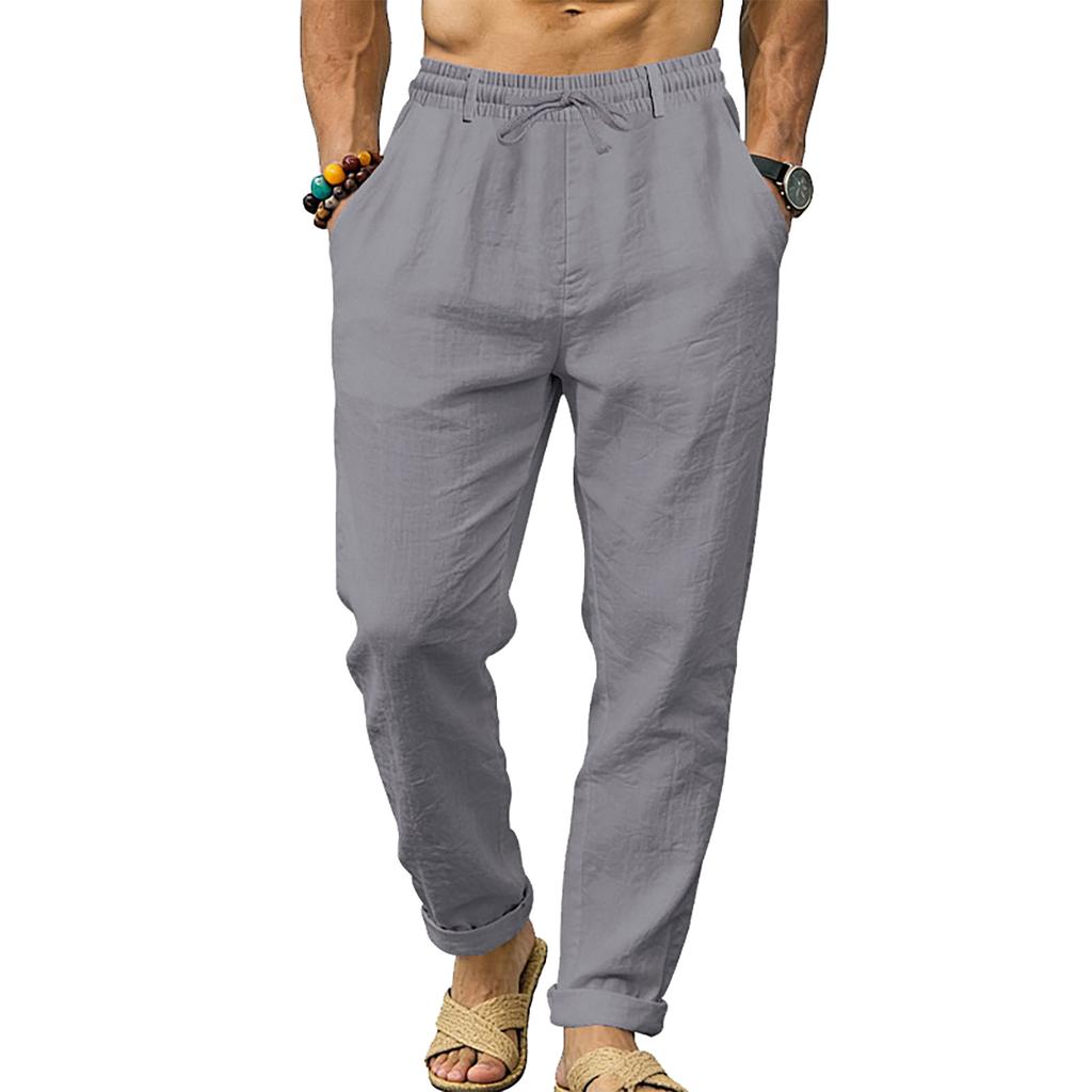 Men's Linen  Loose Fit For Sports  Ideal For Vacation And Commuting  Straight Leg With Drawstring  Long Pants