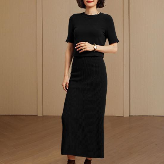 

Women s Summer Skirt Set Short Sleeve Crew Neck Crop Top And High Waist Maxi Skirt білий