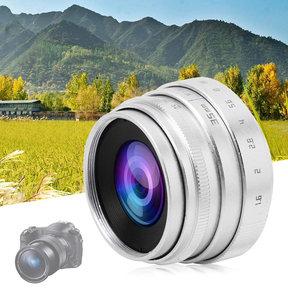 Vbestlife VBESTLIFE 35mm F1.6 CCTV C-Mount Large Aperture Lens, Manual Focus Prime Lens, Compatible with Sony NEX M4/3 FX (Silver)