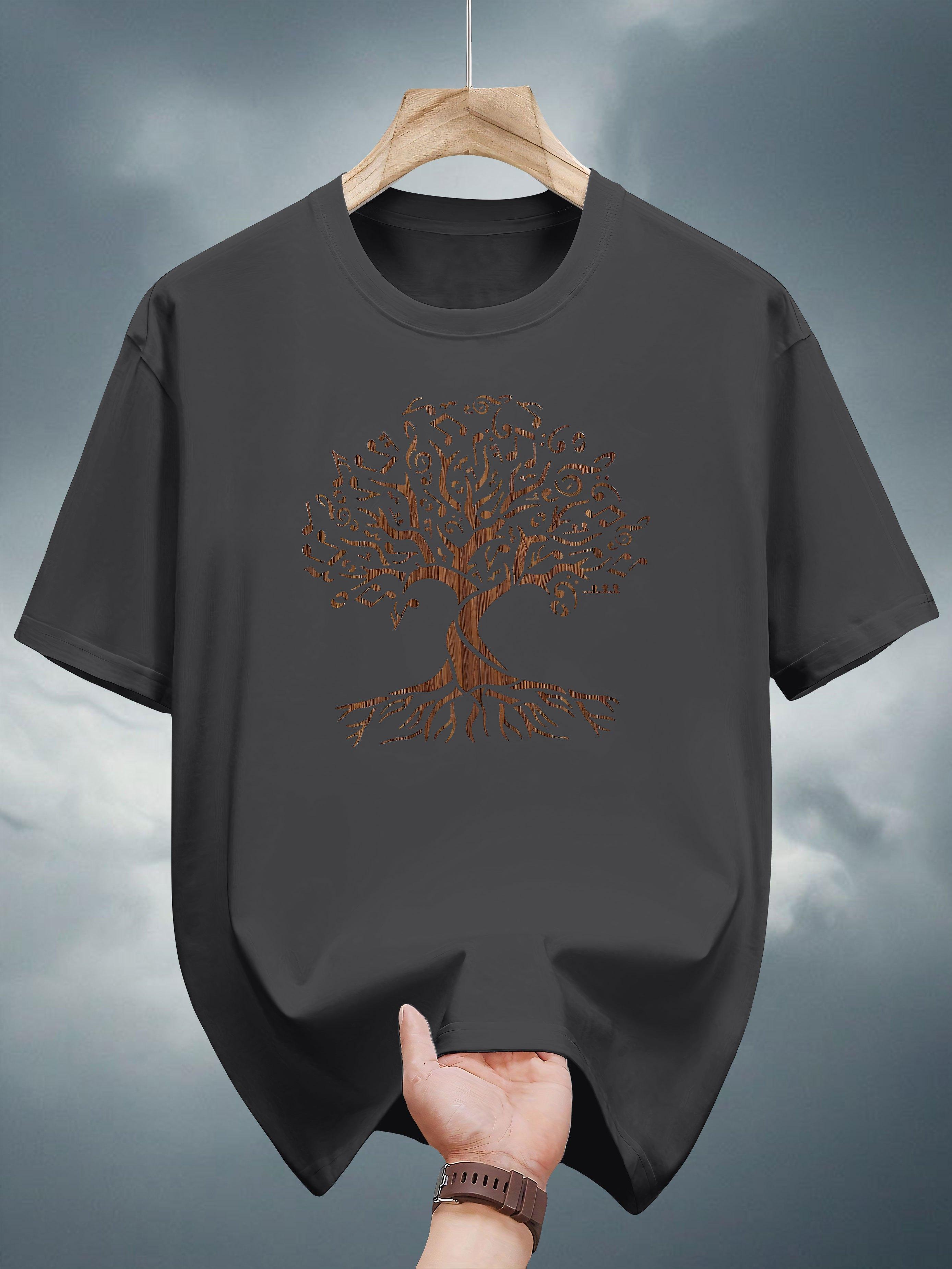 200g 100% Cotton Short Sleeve T-shirt with Tree Roots Print - Navy Blue Casual Summer Tee XXXL