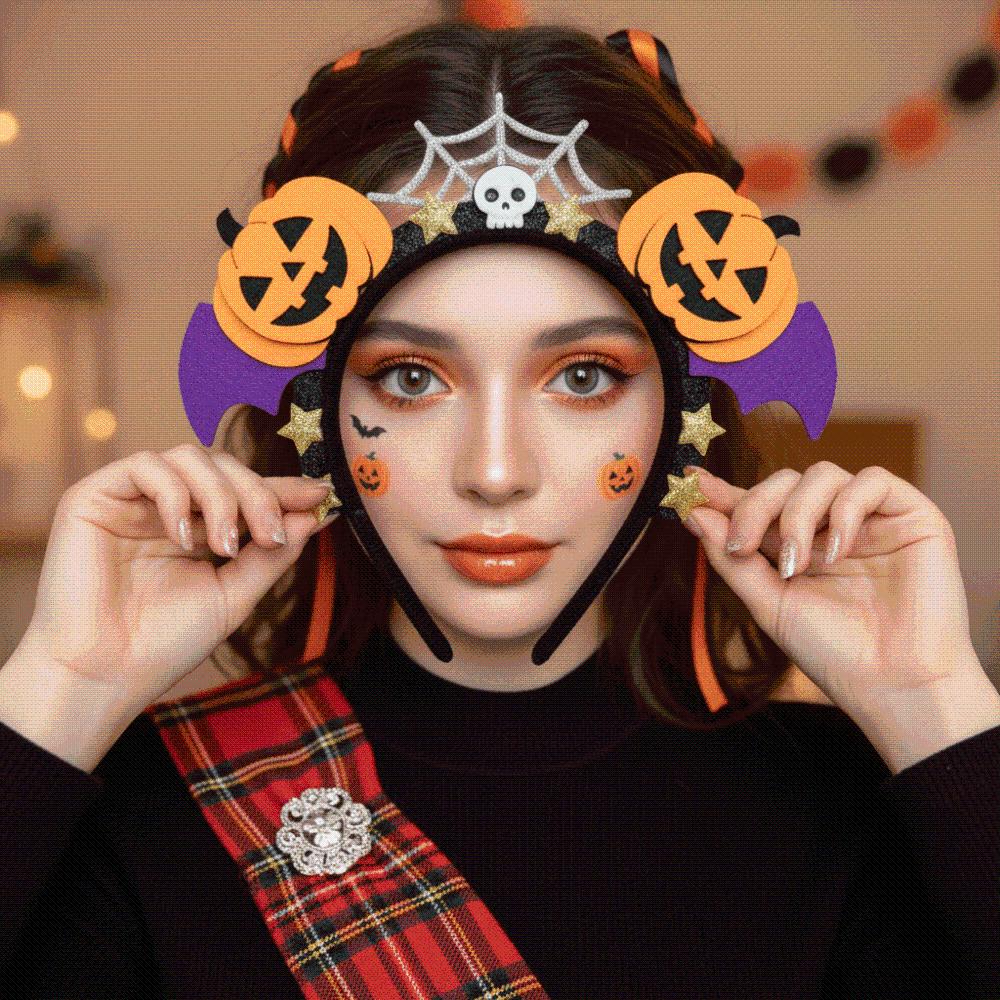 Glitter Stars Pumpkin Headband Felt Bat Wings Hair Hoop Halloween Hairband Parade