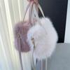 Women Faux Fur Handbag Fluffy Clutch Purse Solid Color Satchel Purse Adjustable Strap Mini Tote Bag for Travel Party