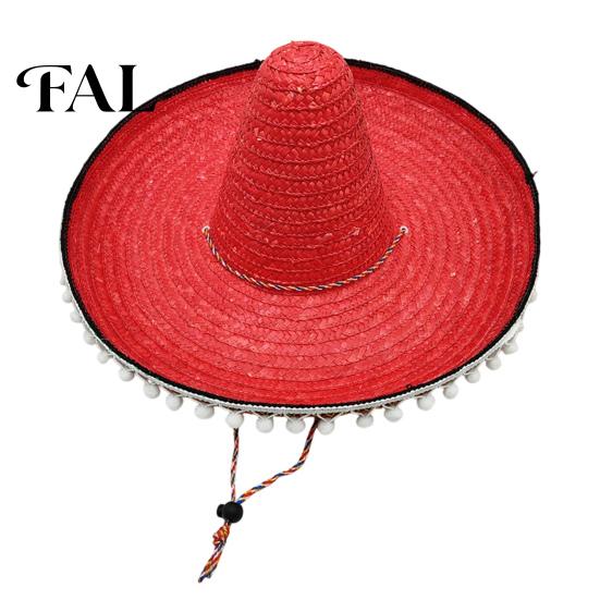 Kapelusz Wakacyjny dla Dorosłych Meksykańskie Sombrero z Kolorowymi Pomponami, Pleciony Słomkowy Kapelusz Słoneczny w Stylu Hawajskim, Szerokie Rondo, Lekki, na Imprezę Kostiumową Halloween