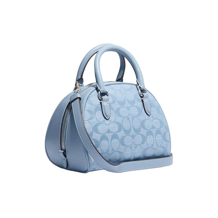 Coach Sydney 20 Classic Monogram Zip Closure Chambray Coated Canvas And Leather Shoulder Bag Women shoulder bag Light-Blue CH140-SVM6A