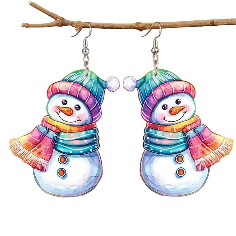 Winter Love Song Cute Snowman Pattern Acrylic Earrings for Girls Winter Decorative Earrings
