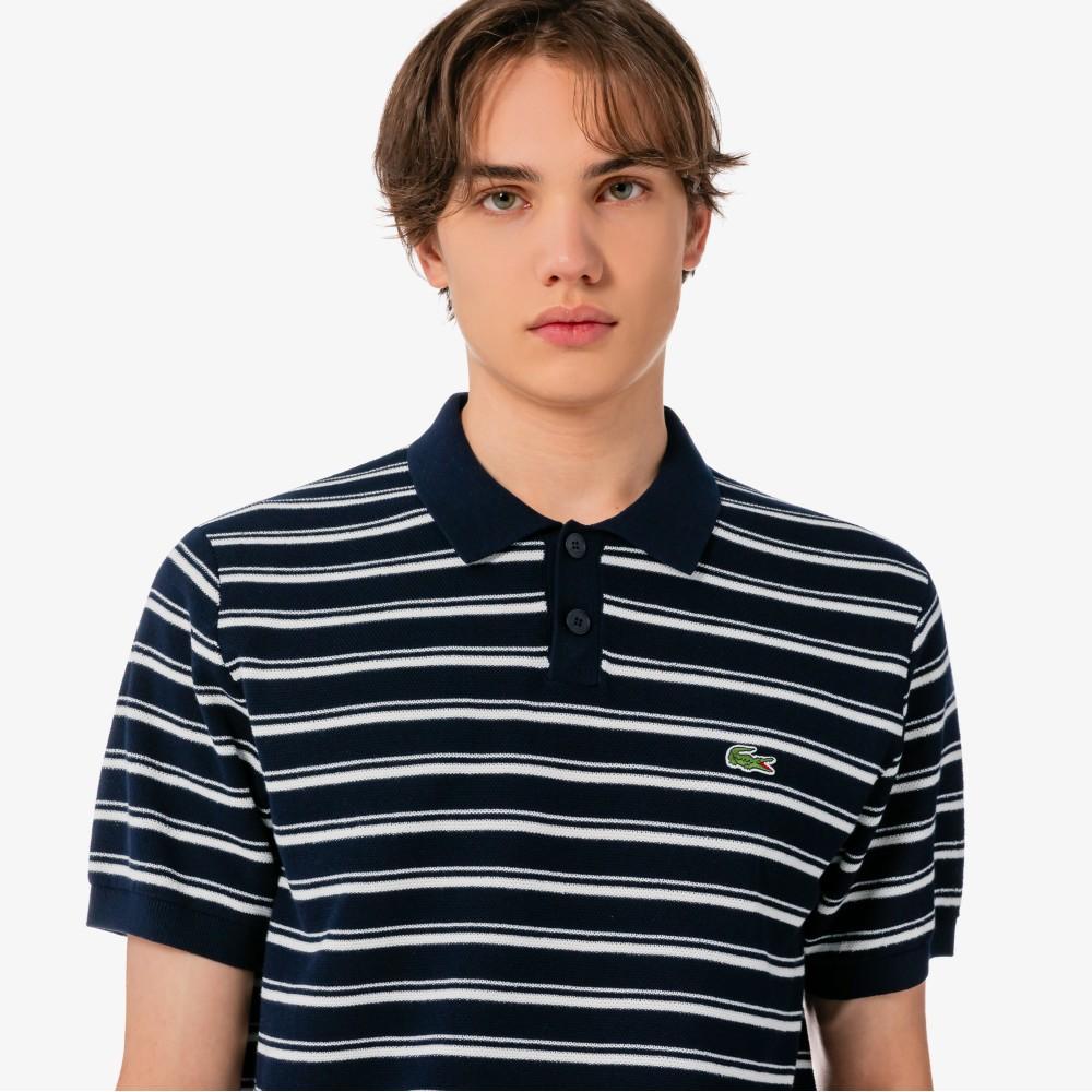 Lacoste Men's Multi Stripe Bouclé Mix Short Sleeve Sweater Polo Shirt PH578E-56G166
