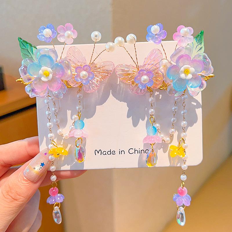 Mid-Autumn Hanfu Fairy Hair Clip - Women's & Children's Ancient Style Floral Tassel, Sweet Accessory for Girls