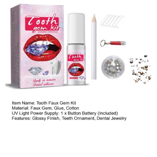1 Set Kit Bijuterii Faux Gem pentru Dinte Finisaj Lucios Strălucitor Adeziv Decorativ Ornament Ferm pentru Dinți cu Lumină UV Kit DIY Bijuterii Faux Gem Frumusețe Dinte pentru Fete