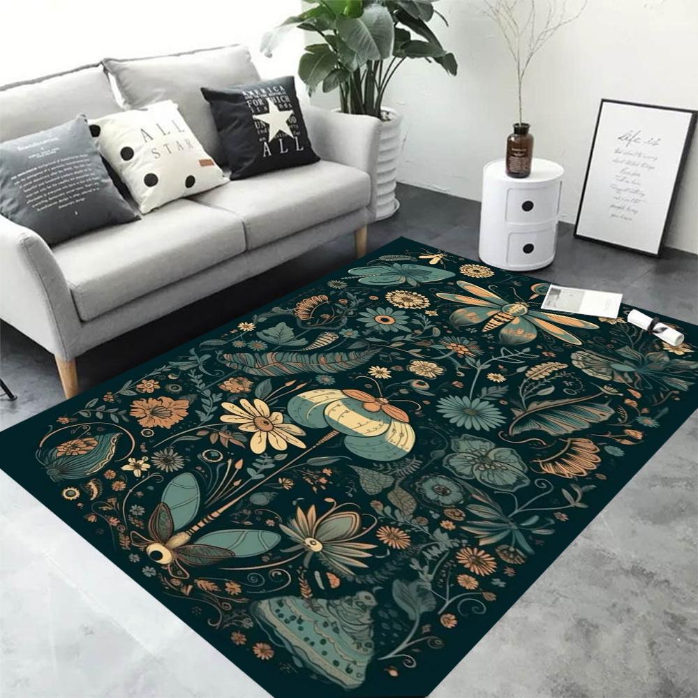Mysterious Butterfly Plant Area Rug for Home Living Room Bedroom Kitchen Rug Non-slip Flannel Rug Machine Washable Floor Mat