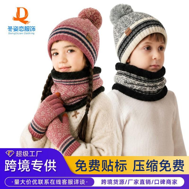Knitted Toddler Beanie Hat Scarf Glove Set With Jacquard Warm Fleece Lined Winter Accessory Kids