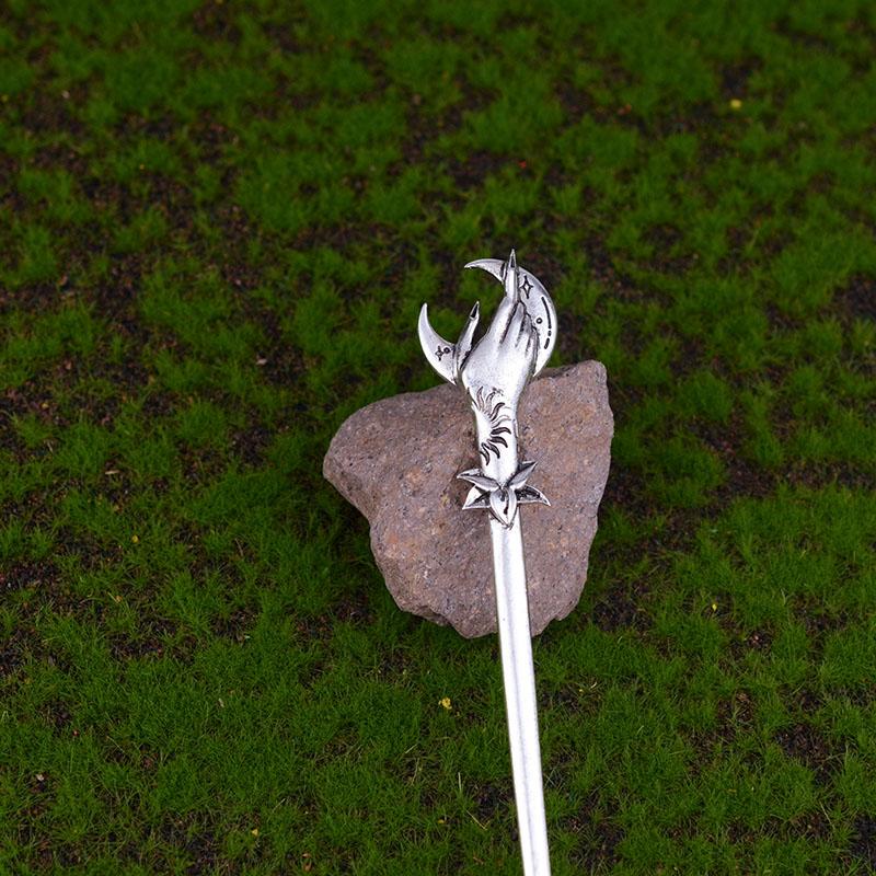 Ethic Dragon Hairsticks Silver Axe Sword Hair Accessories Witch Snake Triple Moon Pentagram Hairpin Hair Stick