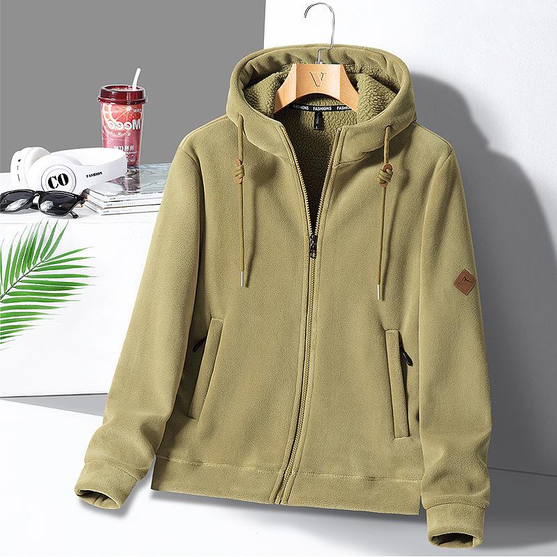 Autumn and Winter Couple Fleece Hooded Warm Hoodie Casual Versatile Fleece Couple Jacket Cardigan Top