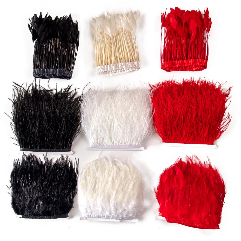 Feather1 Meter Natural Feather Trim Fringe Multi-color White Black Red Ostrich Turkey Feathers for Wedding Dress Decoration DIY Crafts