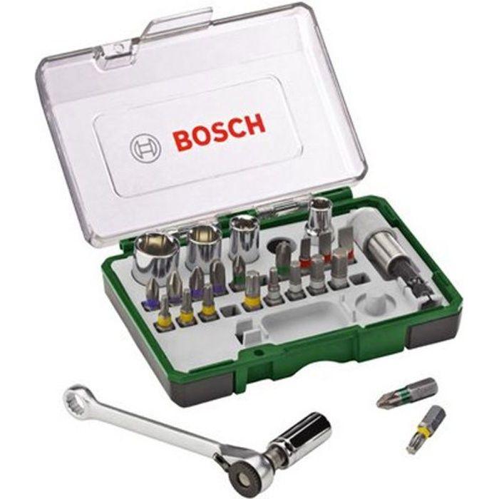 Set vissage mixte bosch - kit 27 pièces, assortiment d'embouts de vissage avec cliquet