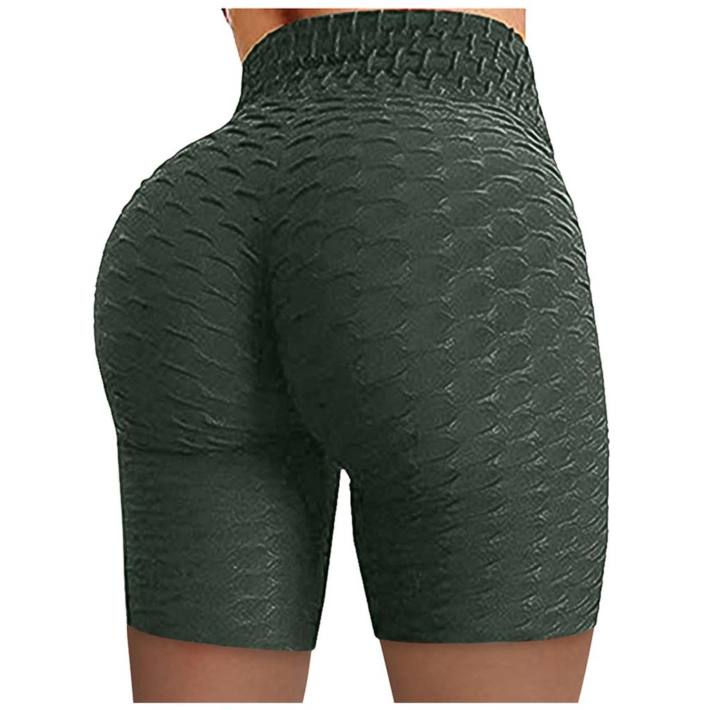 Women Wrinkled High Waist Hip Stretch Running Fitness Yoga Pants Biker Shorts