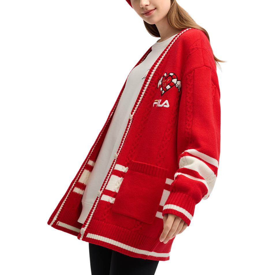 FILA CNY Series Comfortable Breathable Fashion Woven Jacket Knit Sweater Women outerwear Legendary-Red F11W519404FRD