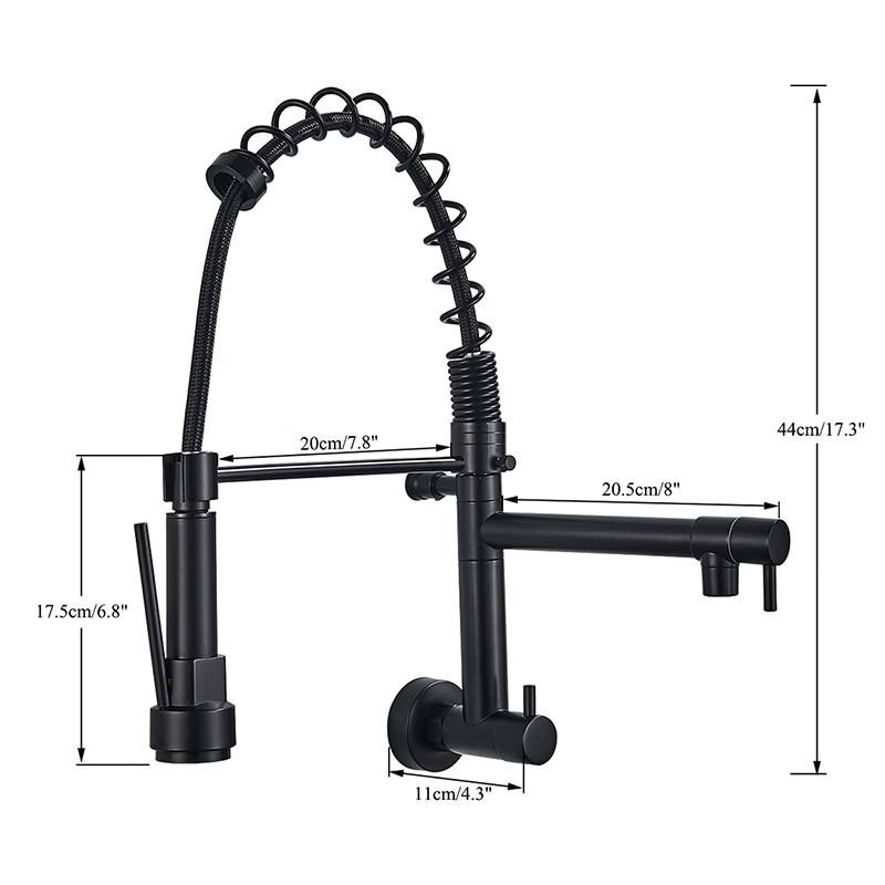 

TLXT Black Wall-Mounted Pull-Out Kitchen Faucet
