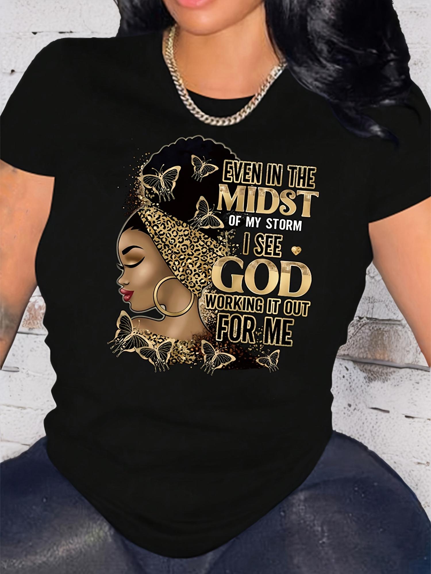 Black Graphic T-shirt with African American Woman Butterfly XXXL