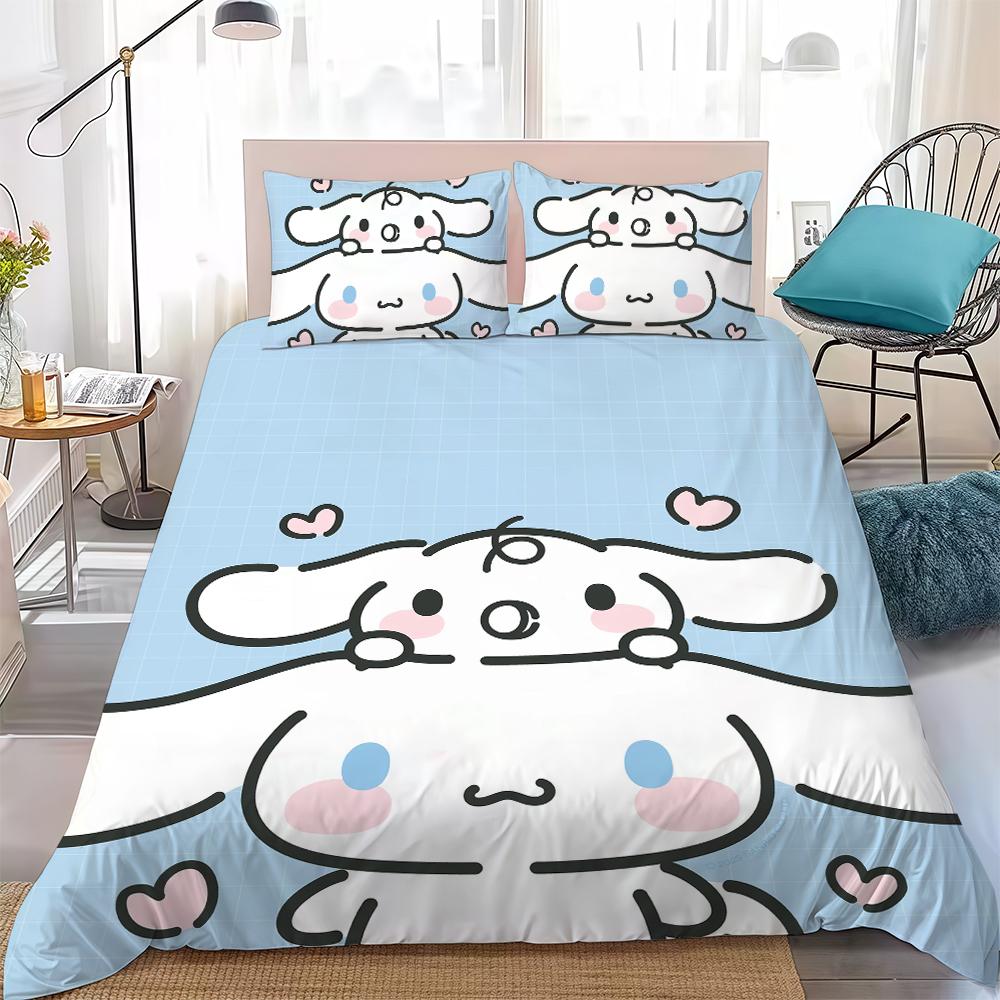 C-Cinnamoroll Süßes Bettbezug-Set Heimstil Bettwäsche Weiche Baumwolle Bett 3-teiliges Set Studentenwohnheim Geschenk