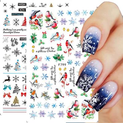 Christmas Elk Snowflakes Adhesive 3D Nail Stickers Autumn Christmas Nail Art Decorative Decals