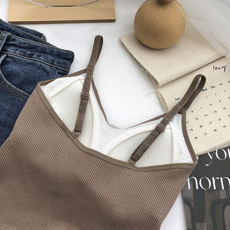 Striped Beautiful Back Small Camisole Vest Integrated Chest Pad Korean Style Hot Girl Inner and Outer Wear Bandeau Base Layer Top