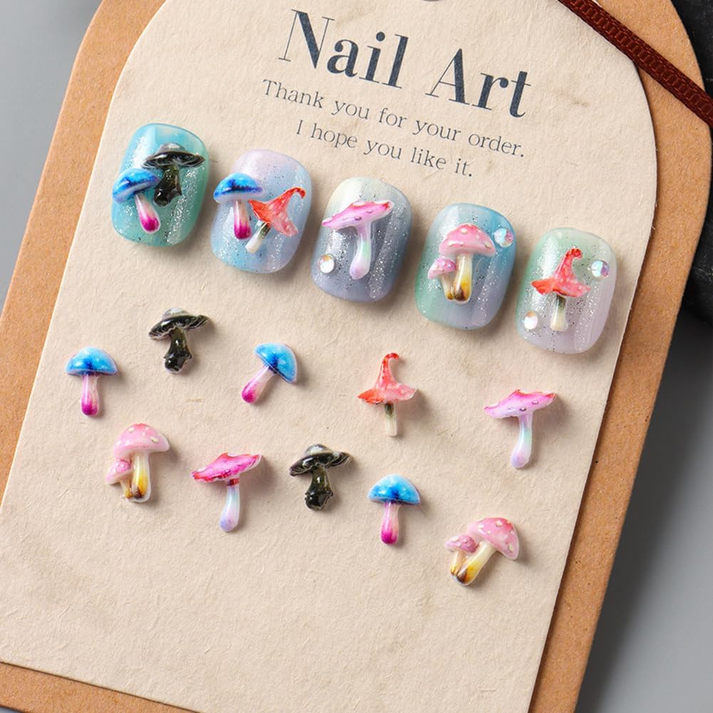 3D Cartoon Mushroom Nail Charms Set Cute Resin Nail Decor For Women Ideal For Diy Nail Art Party Everyday Manicure Decoration