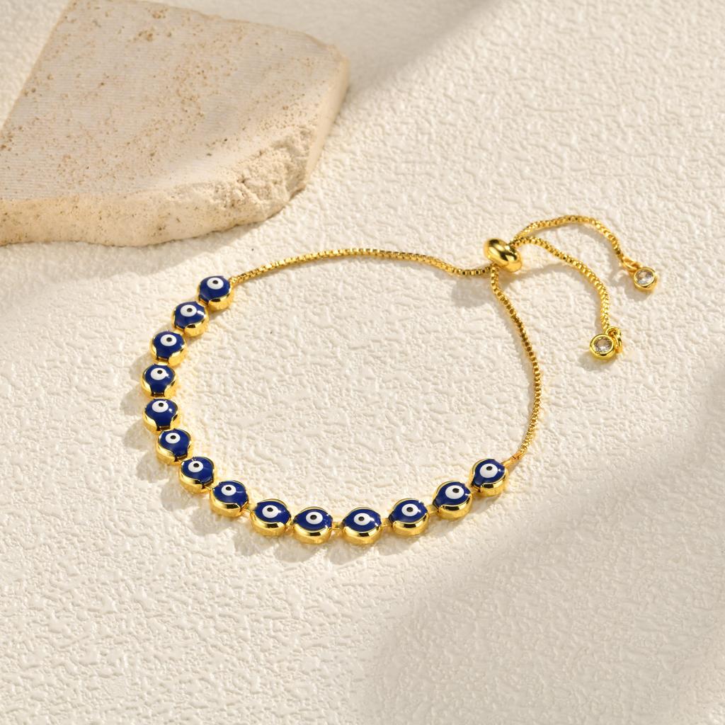 Vintage Gold Copper Devil'S Eye Round Bead Pulling Adjustable Bracelet Female Pbr-347