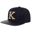 Metal K Letter PU Leather Brim Hip Hop Hat Men and Women Flat Top Baseball Cap Outdoor Sunscreen Casual Caps Trucker Hats