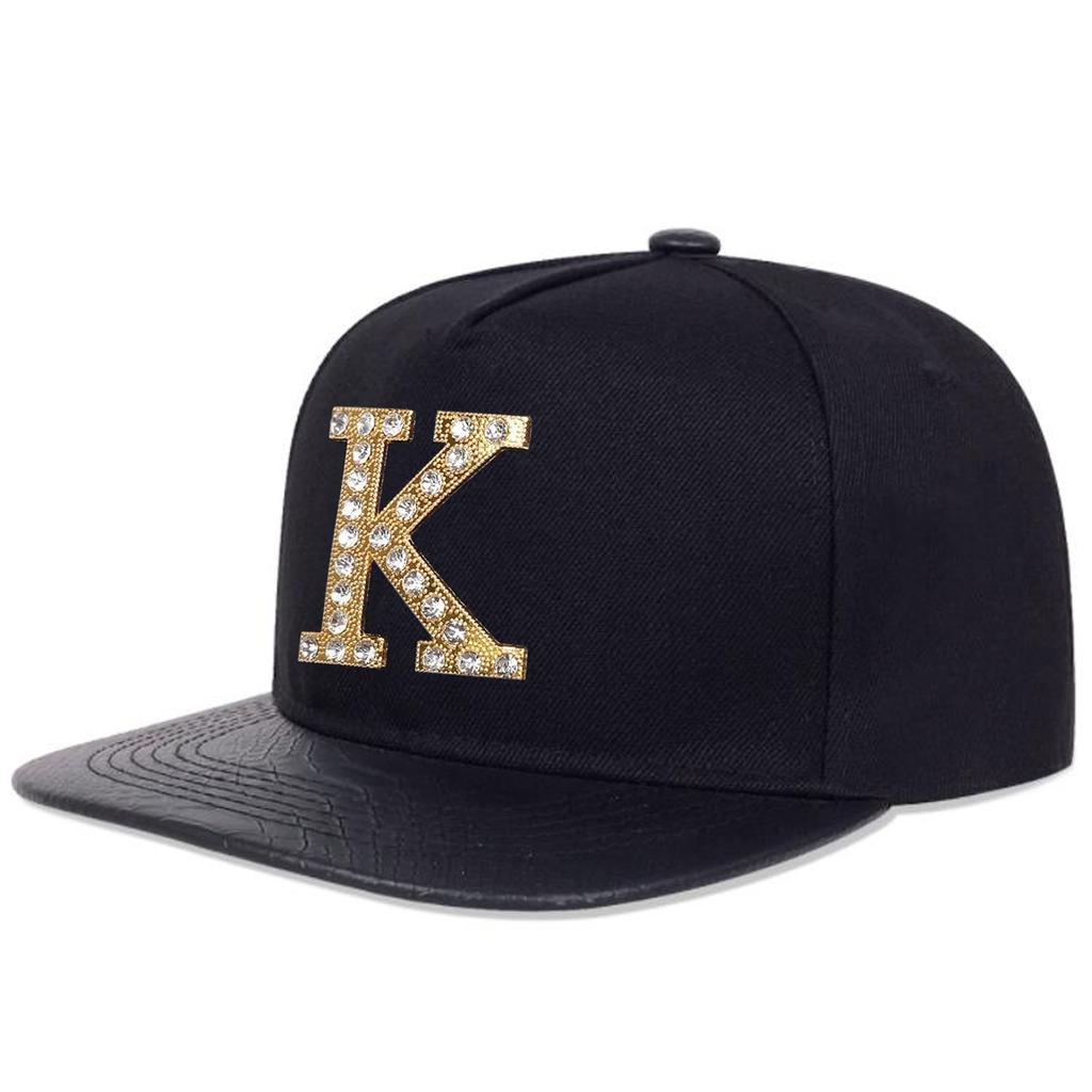 Metal K Letter PU Leather Brim Hip Hop Hat Men and Women Flat Top Baseball Cap Outdoor Sunscreen Casual Caps Trucker Hats
