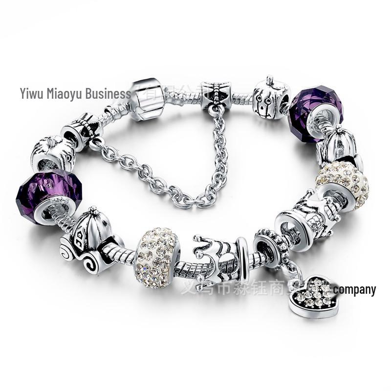 White Round Beaded Bracelet with Pandora DIY Drip Oil Large Hole Bead