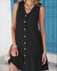 Plus Size Solid V Neck Sleeveless Ruffle Hem Dress Women Summer Button Front Sundress Female Casual Loose Short Dresses