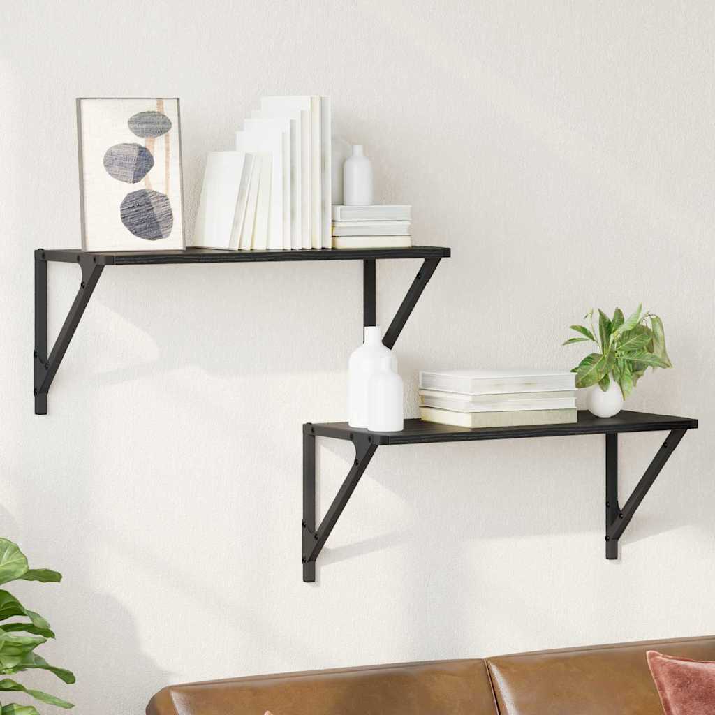 Wall Shelves 2 pcs Black Oak Effect 60 x 25 x 25.5 cm