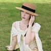 Flat Straw Hat Natural Straw Weaving Wide Brim Sun Hat Summer Beach Sun Protection Hat with Ribbon Bow