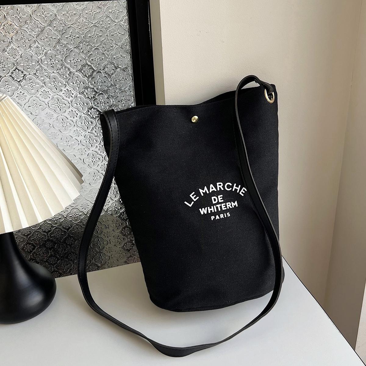 Relaxing and versatile crossbody bucket bag with large capacity, single shoulder bag, laid-back style crossbody canvas bag чёрный
