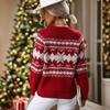 Pulover de damă, la modă, de toamnă și iarnă, cu gât roșu, tricot cu fulgi de zăpadă de Crăciun