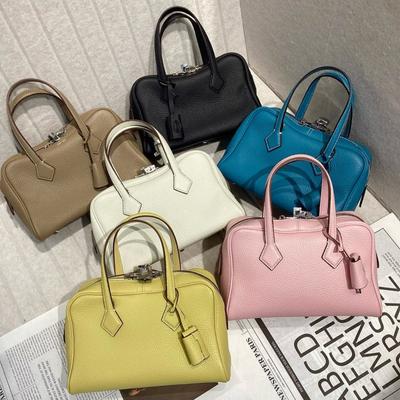 Victoria Bowling Handbag Small Top Layer TC Cowhide Boston Bag Single-shoulder Cross-slung Commuter Tote