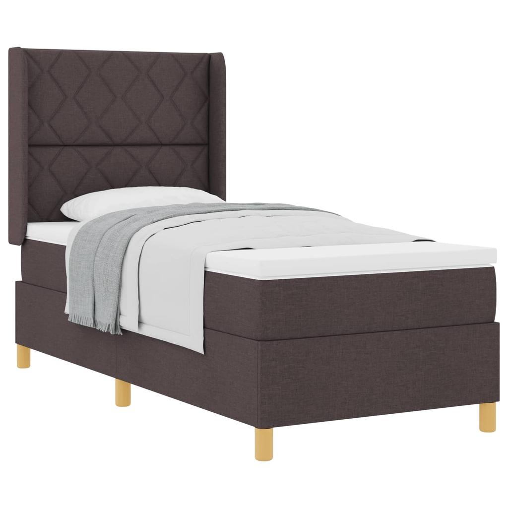 Box Spring Bed with Headboard Dark Brown 90 x 190 cm Fabric