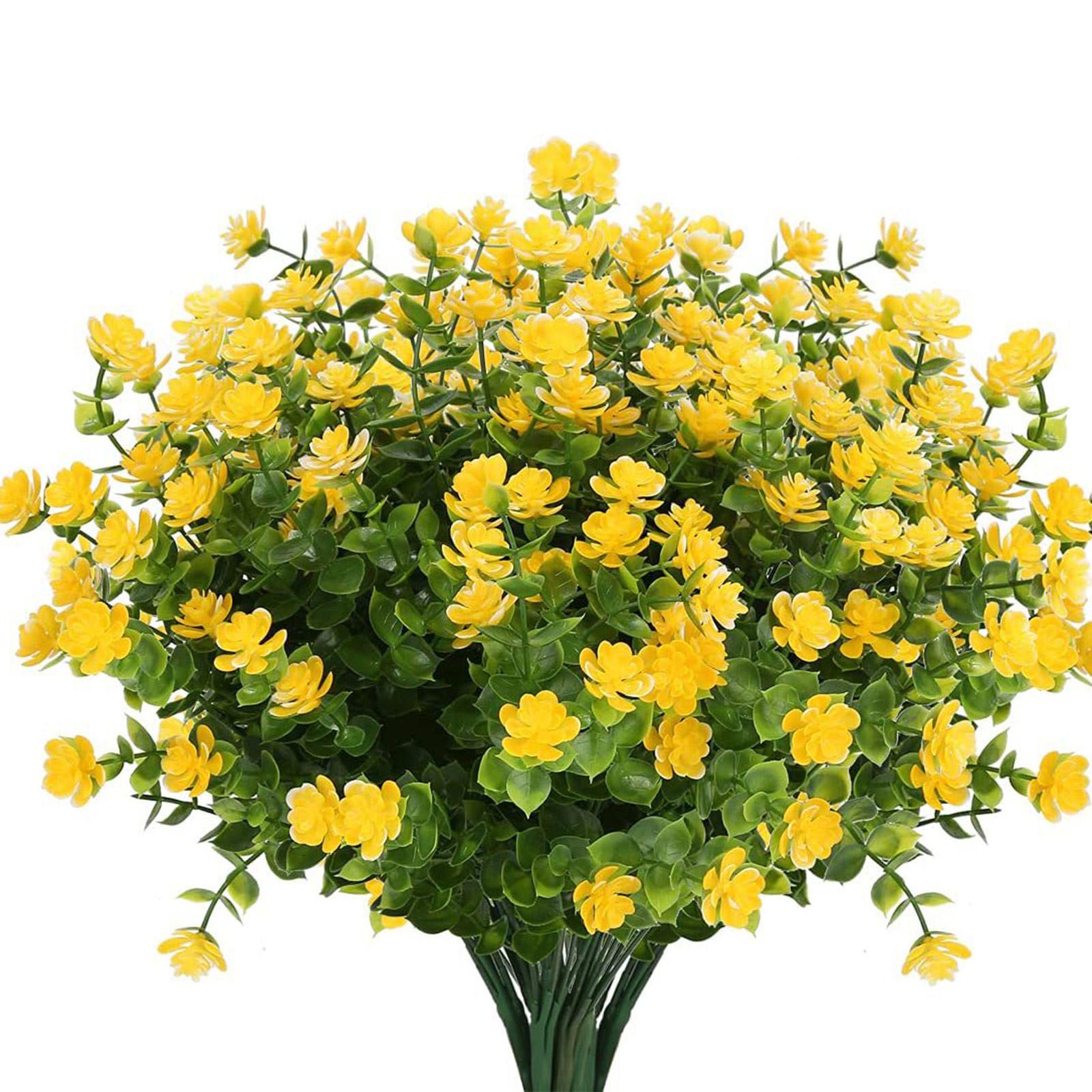 

8 связок искусственных цветов для улицы, устойчивых к ультрафиолетовому излучению, самшита для внутреннего и наружного садового декора One Size жёлтый