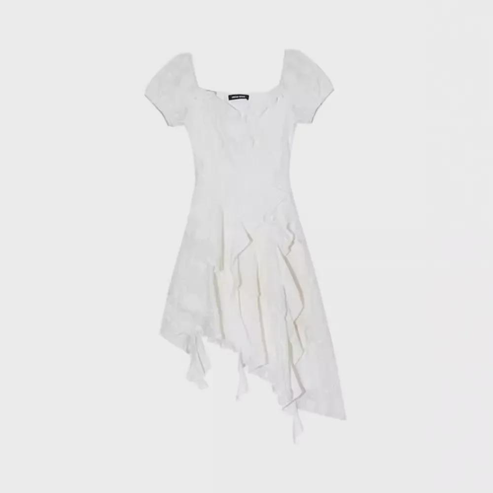 Summer 2024 Women's Fairy Ruffle Irregular White Dress - French-Inspired Design