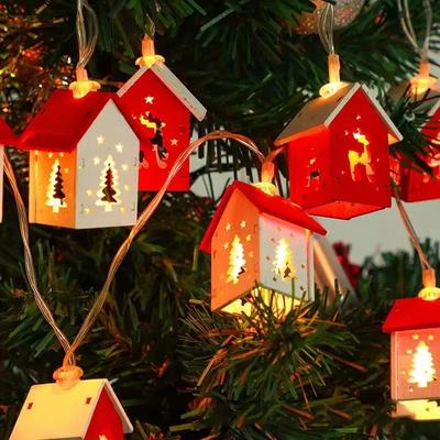 1-10PCS 1.5M Christmas Wooden House LED Light String Love Wooden House Elk Atmosphere Pentagram Christmas Tree Decorative Light