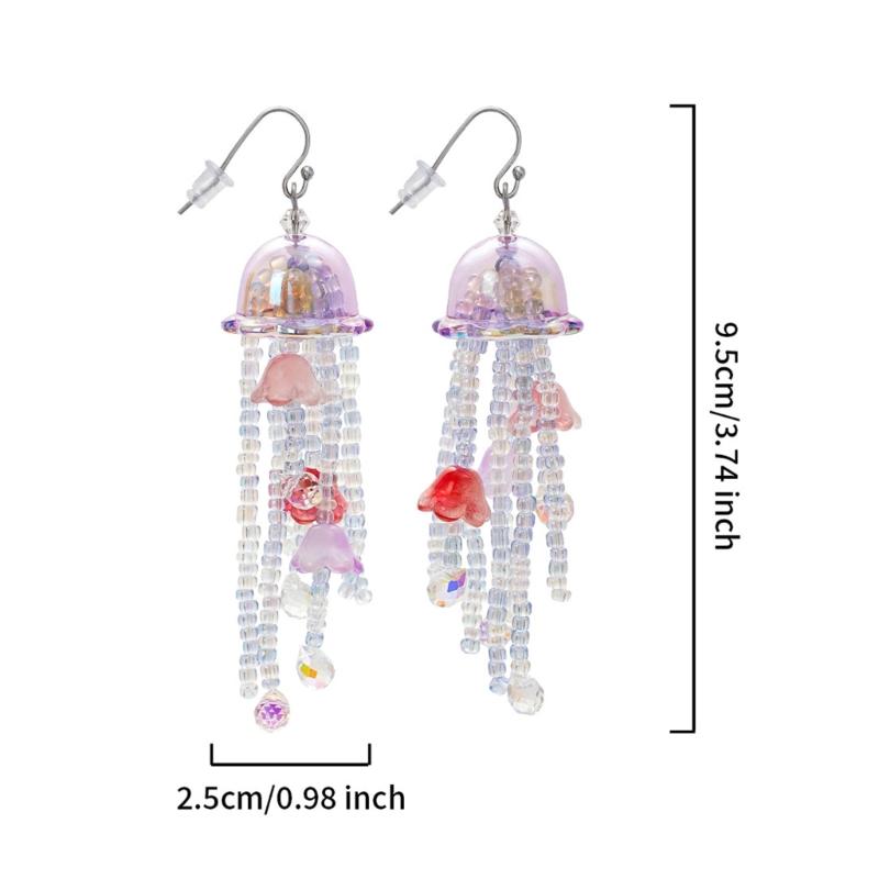 Handmade Jellyfish Dangle Earrings With Flowing Tassels Portable Accessory for Fashionable Ocean Lovers Outfits