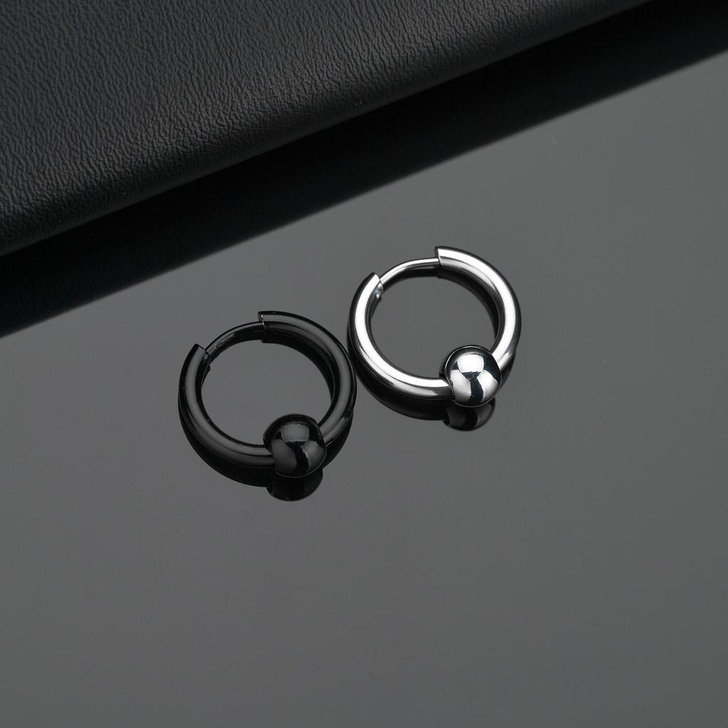 1 Pair Stainless Steel Hoop Earrings for Men Women Small Circle Metal Ball Anti-allergic Ear Buckle Rock Hip Hop Zircon