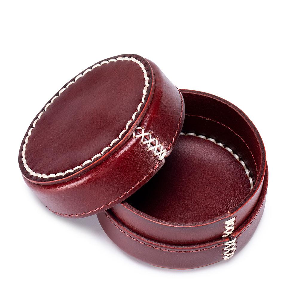 New first-layer vegetable tanned cowhide jewelry box round retro multi-functional storage box high-end jewelry box