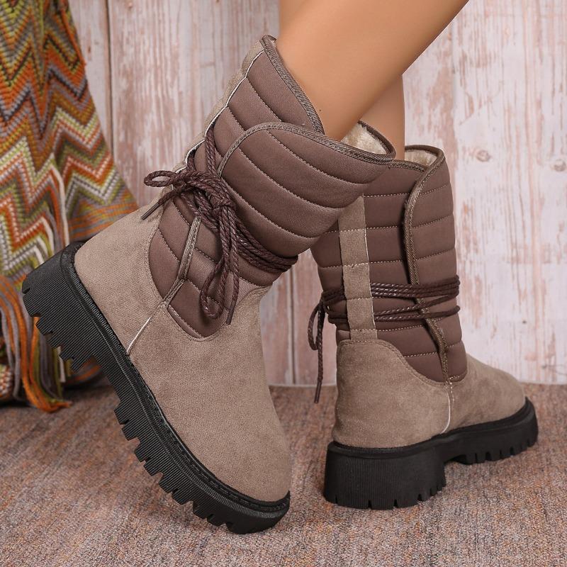 European American foreign trade large size thick-soled medium tube snow boots women's cross-border winter velvet warm straps thickened cotton boots