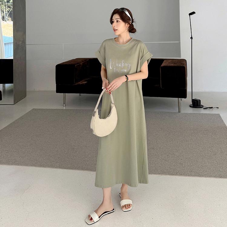 

DIMANAF Женское 2025 Плюс Размер Летнее Платье Рубашка Платье Базовый Длинный Принт Короткий Рукав Свободные Платья Макси 3XL зелёный