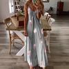 Fashion Sleeveless Feather Print Low Cut V-neck Suspender Dress Slim Fit Elegant Loose Women Summer A-line Party Dresses Casual Simple Woman Clothing