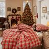 Christmas Style 3/4pcs Simple Plaid Bedding Set Skin-friendly Breathable Quilt Cover Machine Washable Home Bedroom Guest Room