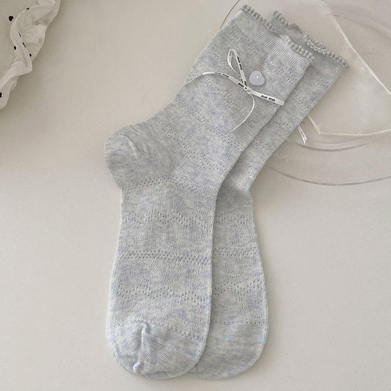 

Женские летние носки с бантиком, милые, с пуговицей «Любовь», балетного стиля, бесшовные, из хлопка с начесом 1 pair светло-серый